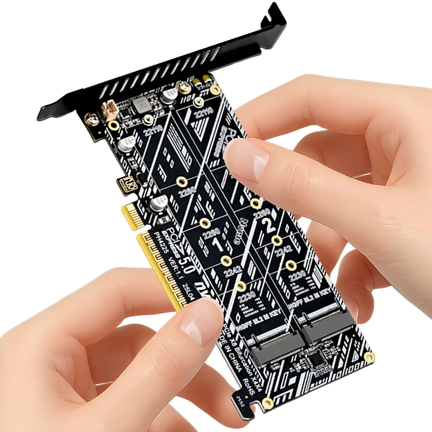 PH4225 PCIe 5.0 X8 to Dual M.2 NVMe SSD Adapter Card Support X4X4 Bifurcation Raid Expansion Board for Enterprise SSD Slot Peaceful Pleasures Health and Wellness