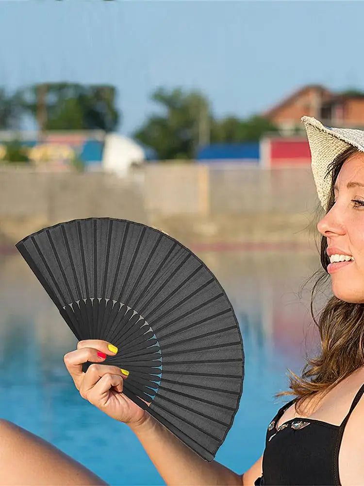 Folding Hand Fan Portable Black Silk Hand Fan Chinese Style Black Vintage Hand Fan Classic black cool ancient fan Home Gift Peaceful Pleasures Health and Wellness