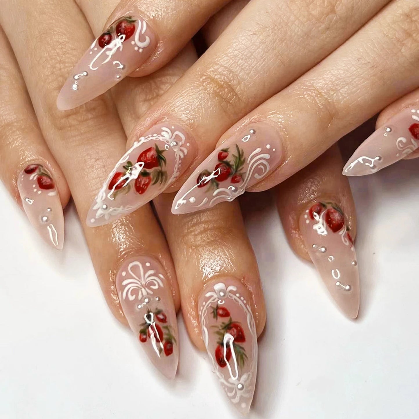 24pcs 3D Flower Press On Nails | Purple Aurora Almond Shape
