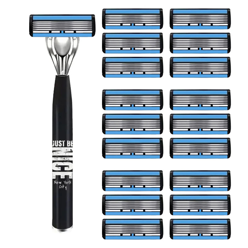 Men's 6-Blade Manual Razor | Non-Slip Handle & Refills