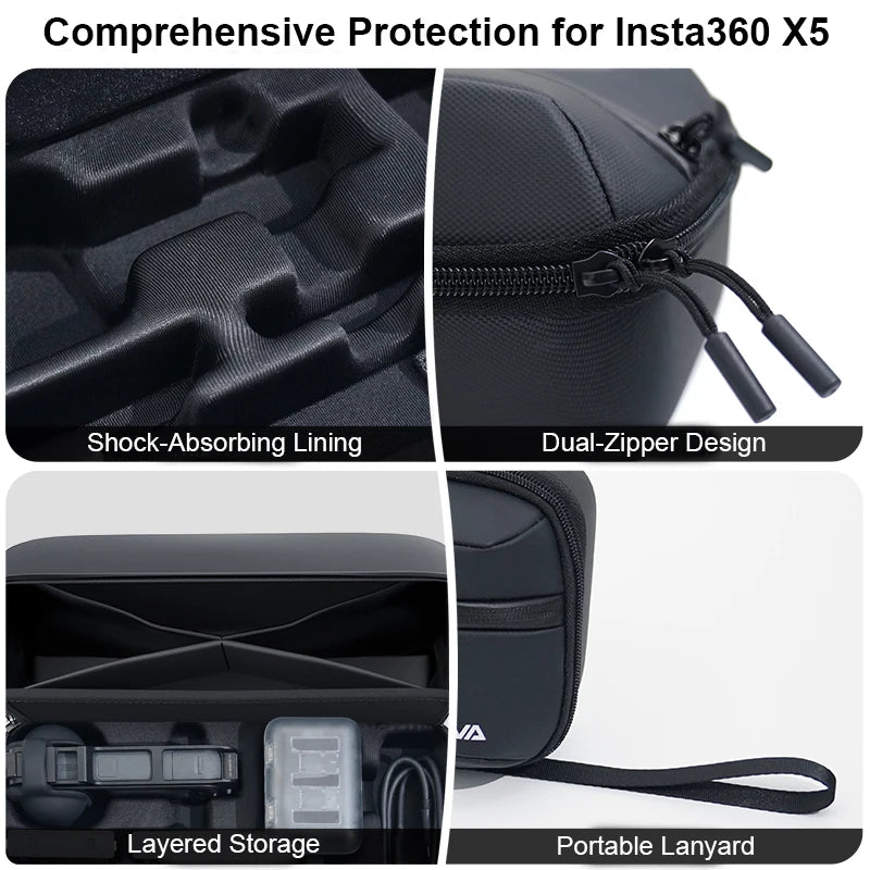 Carrying Case For Insta360 X5 All-In-One Kit Hardshell Storage Bag 900D Waterproof Fabric Carrying Case For Insta360 X5 Parts Peaceful Pleasures Health and Wellness