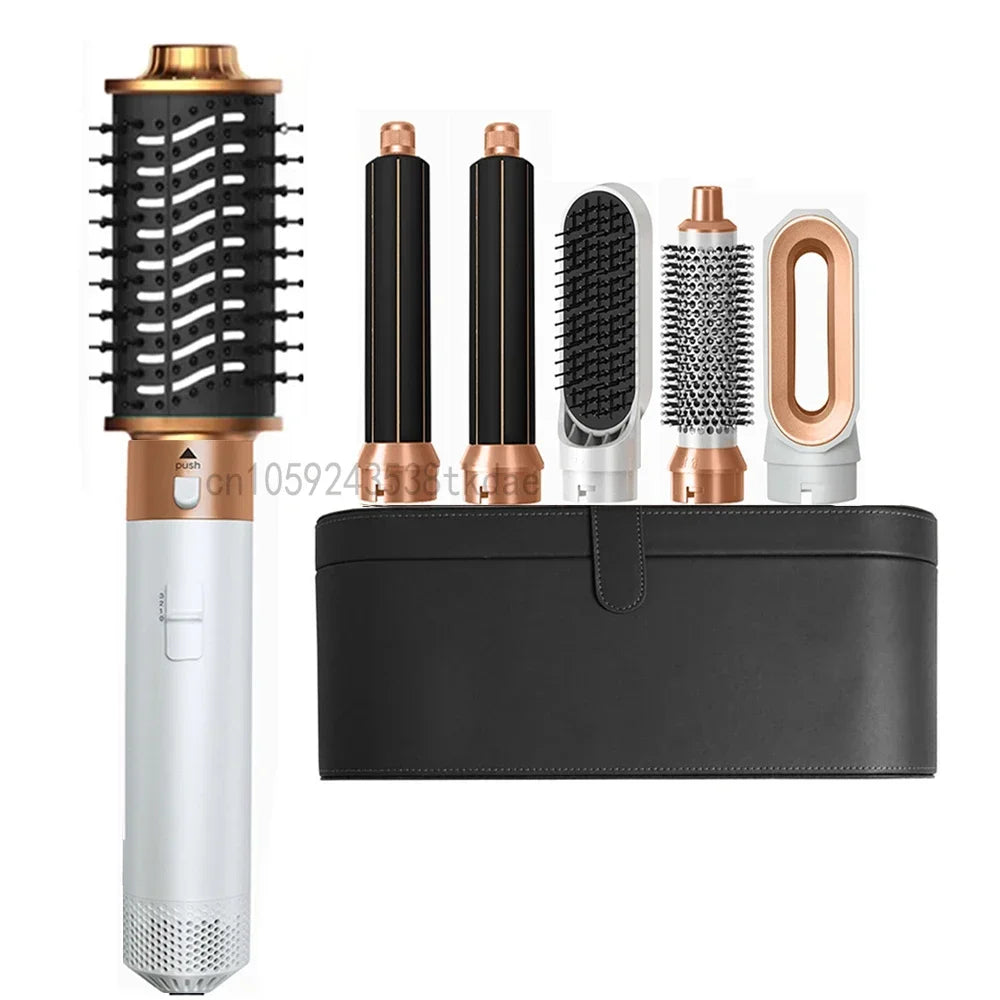 6 in 1 Hair Dryer One-step Hot Air Comb Set Professional Air styling Curling Iron Hair Straightener Styling Tool Hair Dryer Peaceful Pleasures Health and Wellness White Gold Set 2 US
