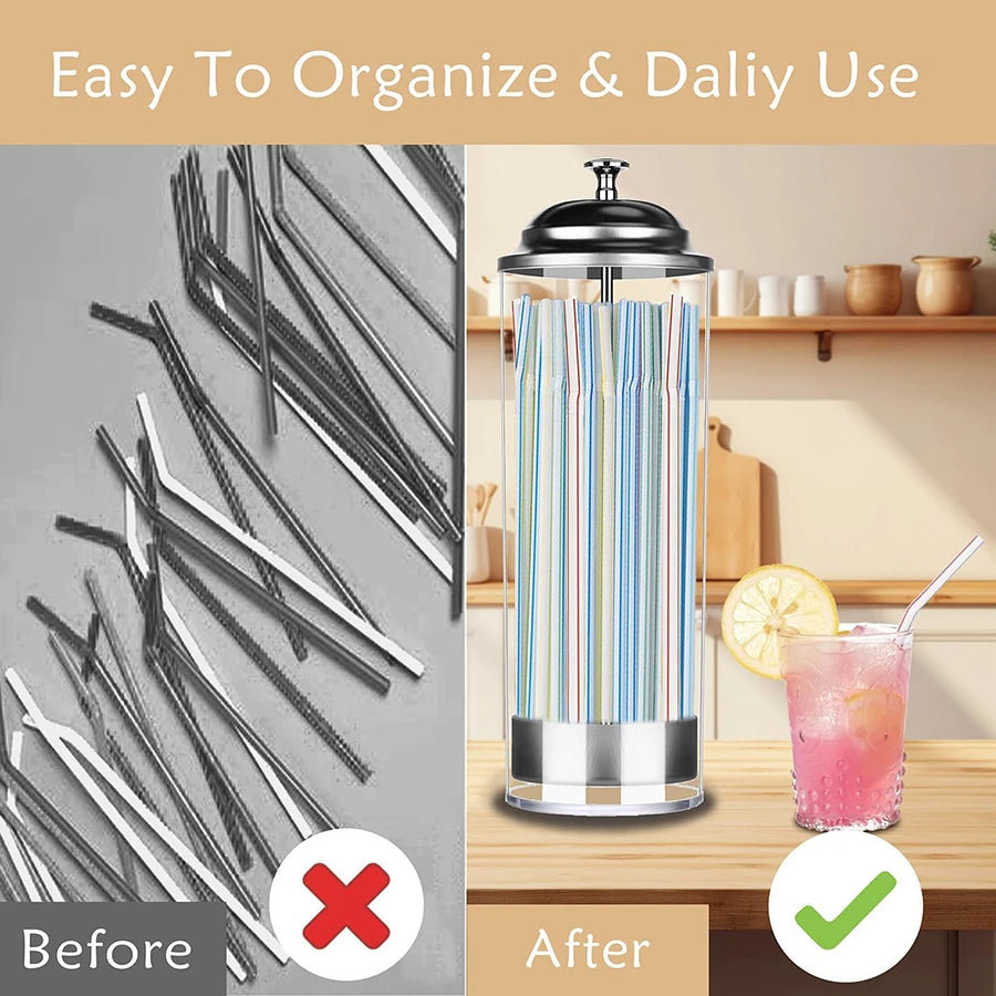 Acrylic Straw Holder & Dispenser with Lid – Clear Counter Storage Organizer for Standard Drinking Straws