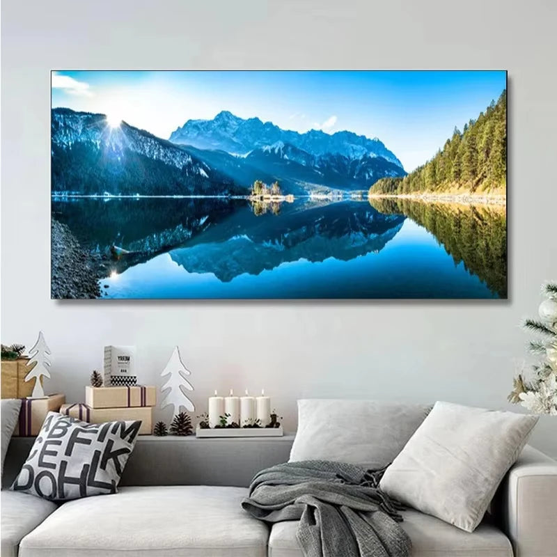 Nature Landscape Canvas Wall Art – Sunshine Forest Lake Print Landscape Canvas Print Peaceful Pleasures Health and Wellness ZLH2589 100x200cm No Frame