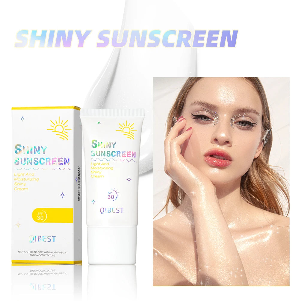 QIBEST Pearlescent Body Sunscreen Whitening Sun Cream Protective Cream Oil-Control Moisturizing Makeup Shimmer Primer Brightens Peaceful Pleasures Health and Wellness Shiny sunscreen