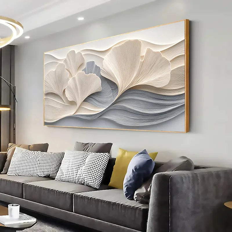 Elegant Modern Abstract Ginkgo Leaf Canvas Art, Frameless White & Golden Wall Decor |Modern Abstract Art |Aesthetic Room Decor Peaceful Pleasures Health and Wellness