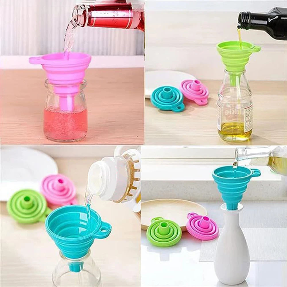 5PCS Foldable Silicone Kitchen Storage Tool, Portable Telescopic Funnel, Easy To Pack Accessories For Easy Storage reusable, non Peaceful Pleasures Health and Wellness