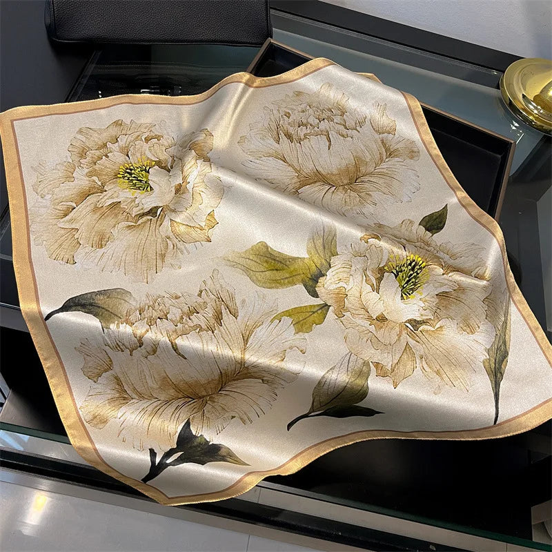 100% Mulberry Silk Lotus Floral Scarf – Women's Versatile Accessory