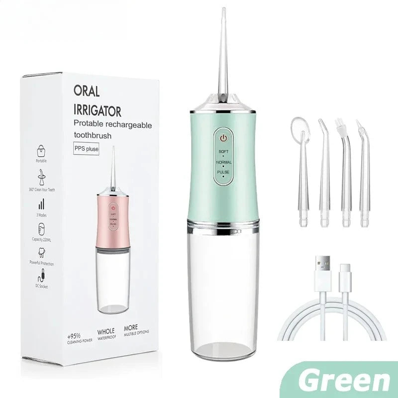 Cordless Dental Water Flosser Electric Oral Irrigator 3 Modes Waterproof Professional Tooth Cleaner Water Drill for Oral Health Peaceful Pleasures Health and Wellness 059-Green