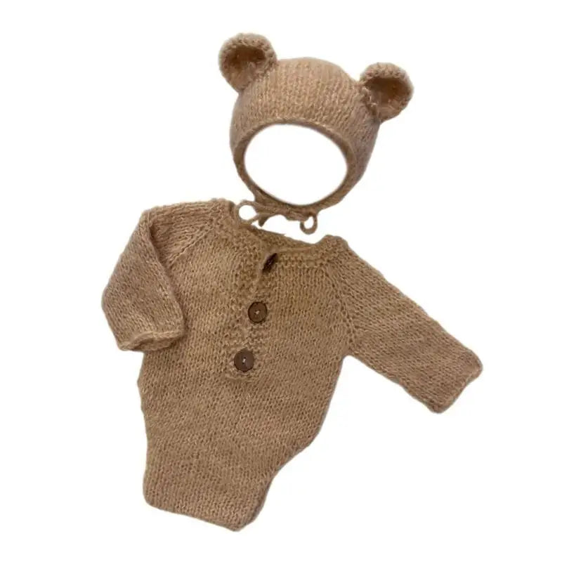 Baby Bear Newborn Photo Prop Set – Soft Romper & Hat 0–6M