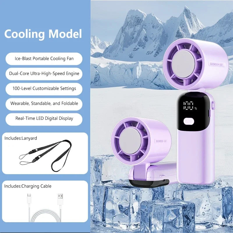Lenovo Portable Handheld Cooling Fan 100-Speed Powerful Wind Ultra-Quiet Hanging Foldable 90° Adjustable for Office Outdoor Peaceful Pleasures Health and Wellness Purple Cooling model