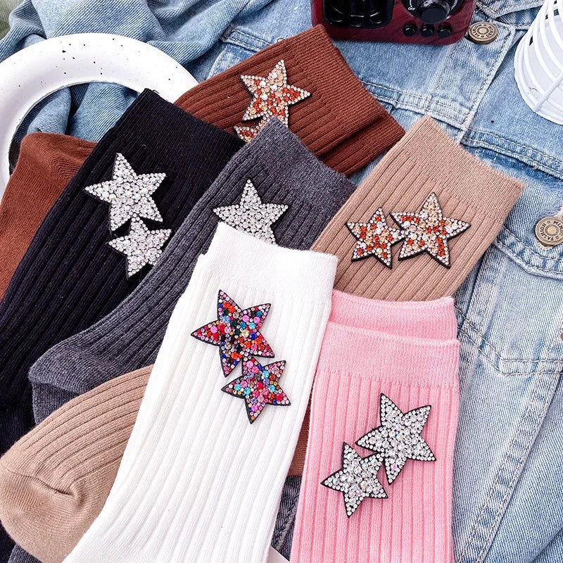 Fashionable Rhinestone Sparkling Women's Socks, Kawaii Star Diamond Sparkling Socks, Comfortable And Breathable Christmas Socks Peaceful Pleasures Health and Wellness