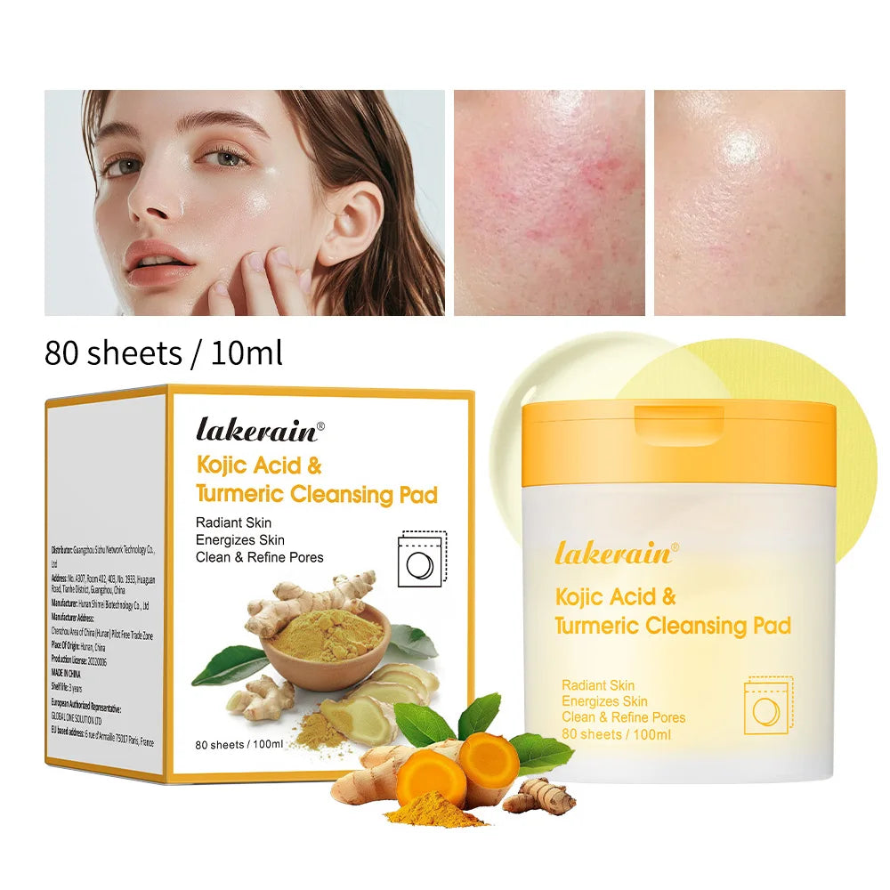 Kojic Acid And Turmeric Cleansing Pad Exfoliate Lighten Acne Scars Unclog Pores Turmeric Cleansing Pad Dark Spots With Glycerol Peaceful Pleasures Health and Wellness 50pads