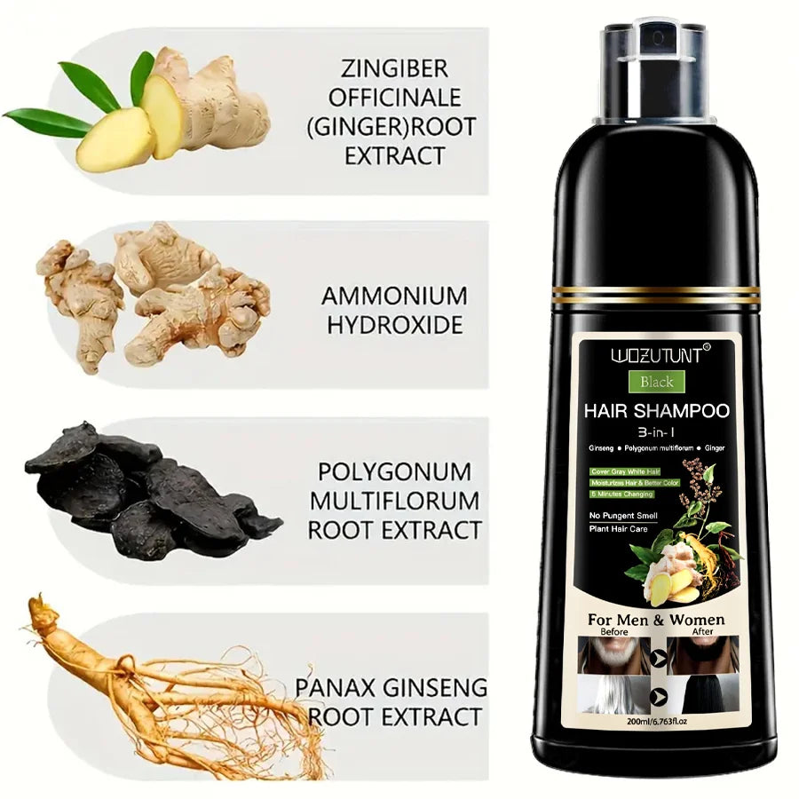 200ml 3 In 1 Natural Herbal Hair Dye Shampoo Black Dark Brown Cover Gray Deep Nourishing Fast Hair Coloring Cream for Women Men Peaceful Pleasures Health and Wellness