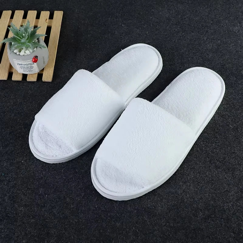 Soft Coral Fleece Disposable Hotel Slippers | Non-Slip Unisex