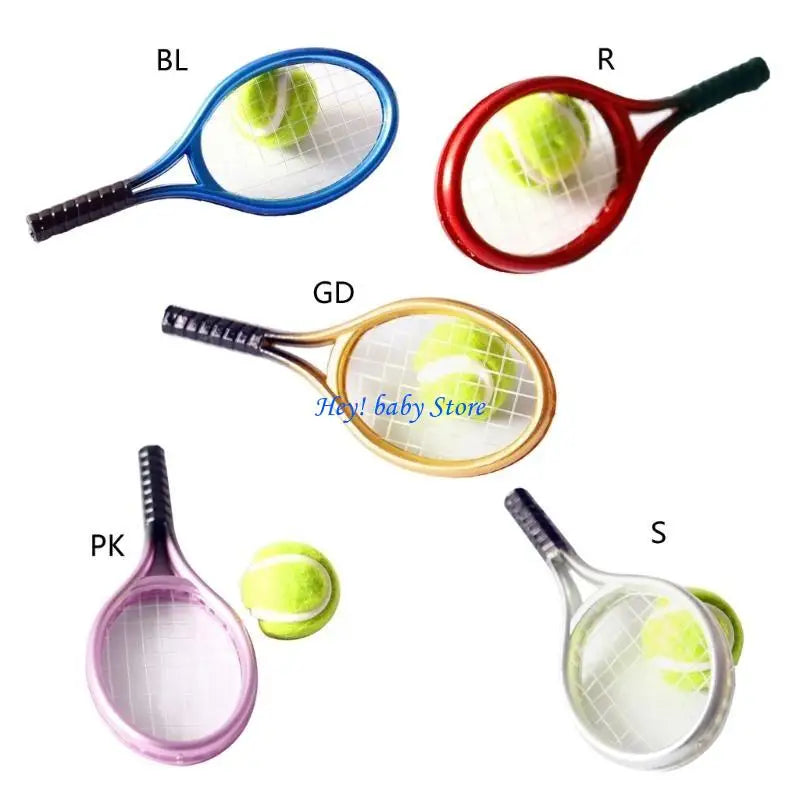 Miniature Tennis Ball & Racket Set – 1/12 Dollhouse Decor