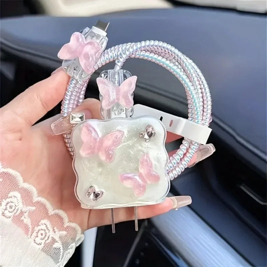 Butterfly Charger Protective Case Cable Protector For iPhone 18W/20W Fast Charging Cable Data Anti-break Charger Protective Rope Peaceful Pleasures Health and Wellness
