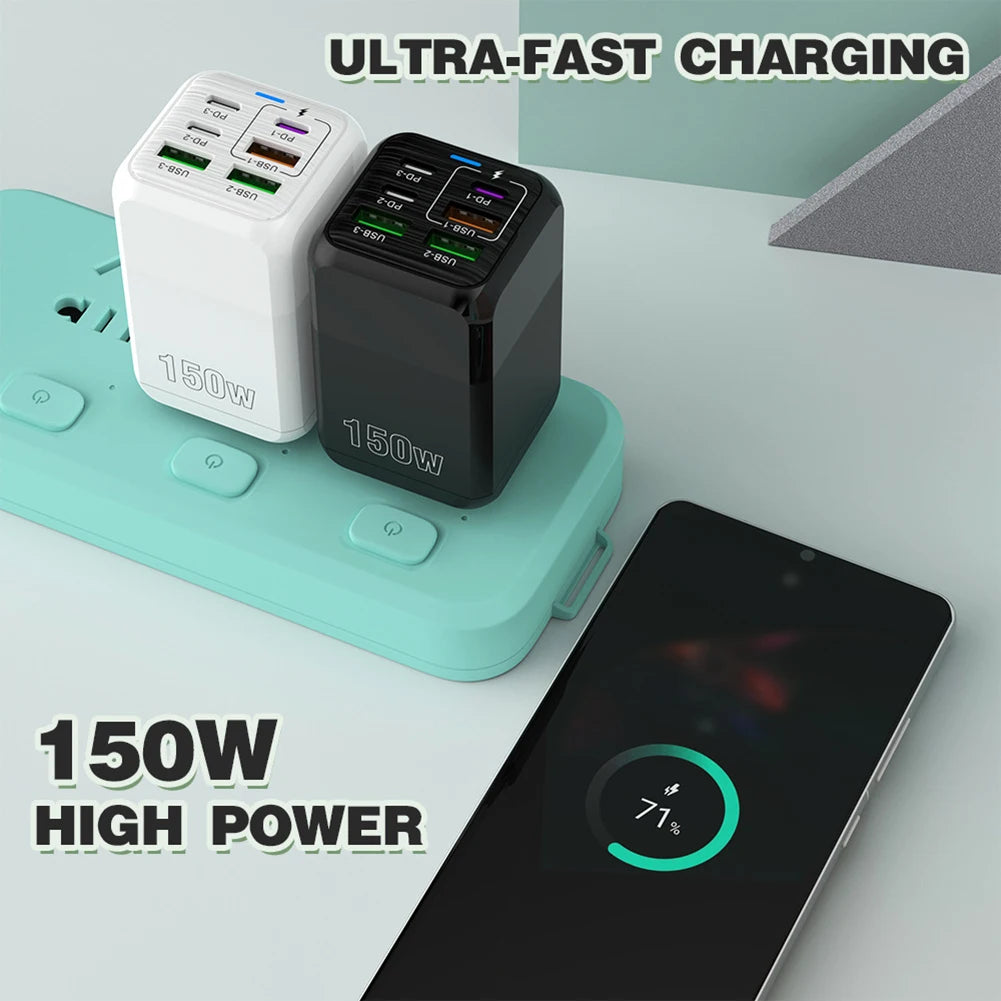 150W 6-in-1 Multi-Port Fast Charger | 3 USB + 3 PD