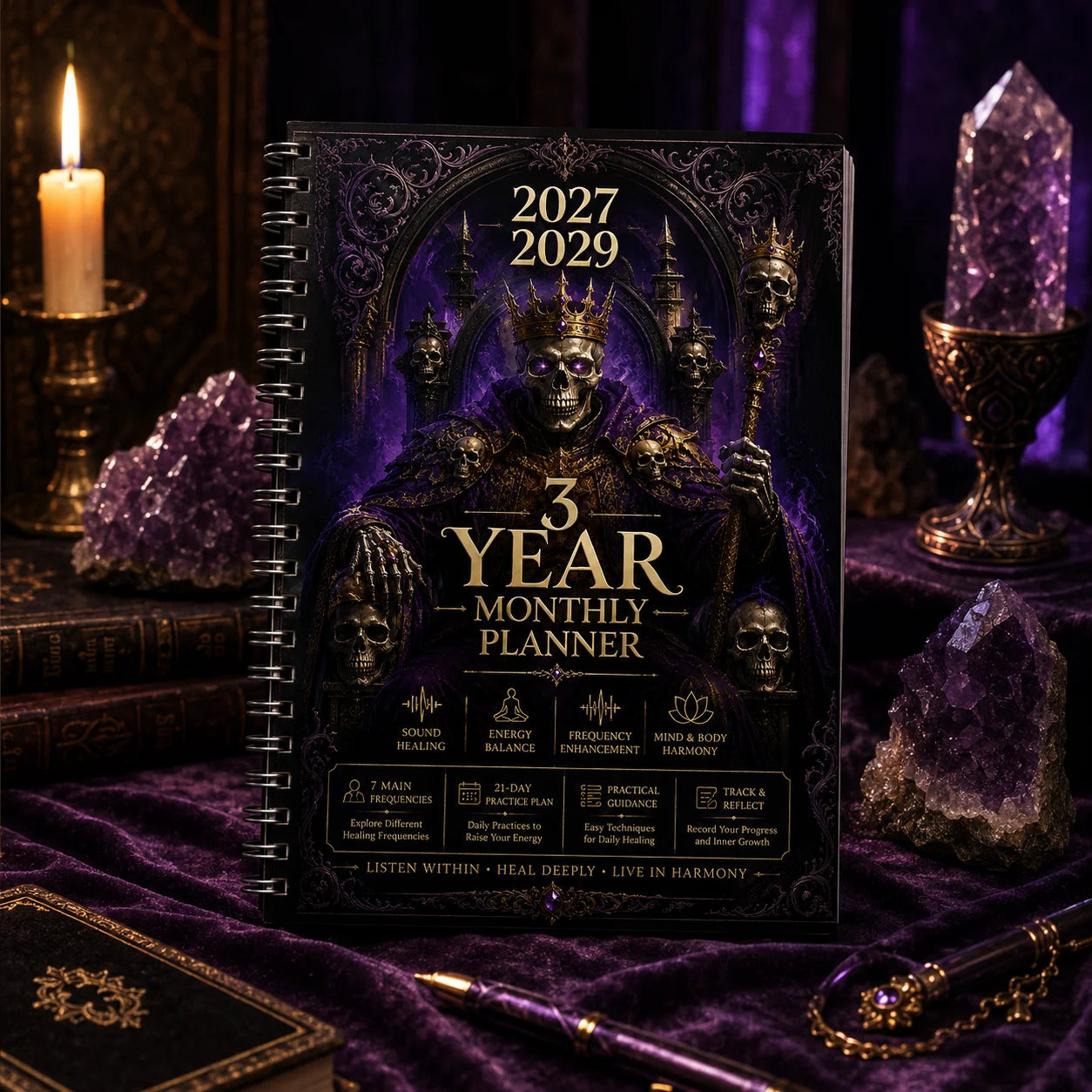 English Title Gothic Skull King 3-Year Monthly Planner 2027 2029 A5