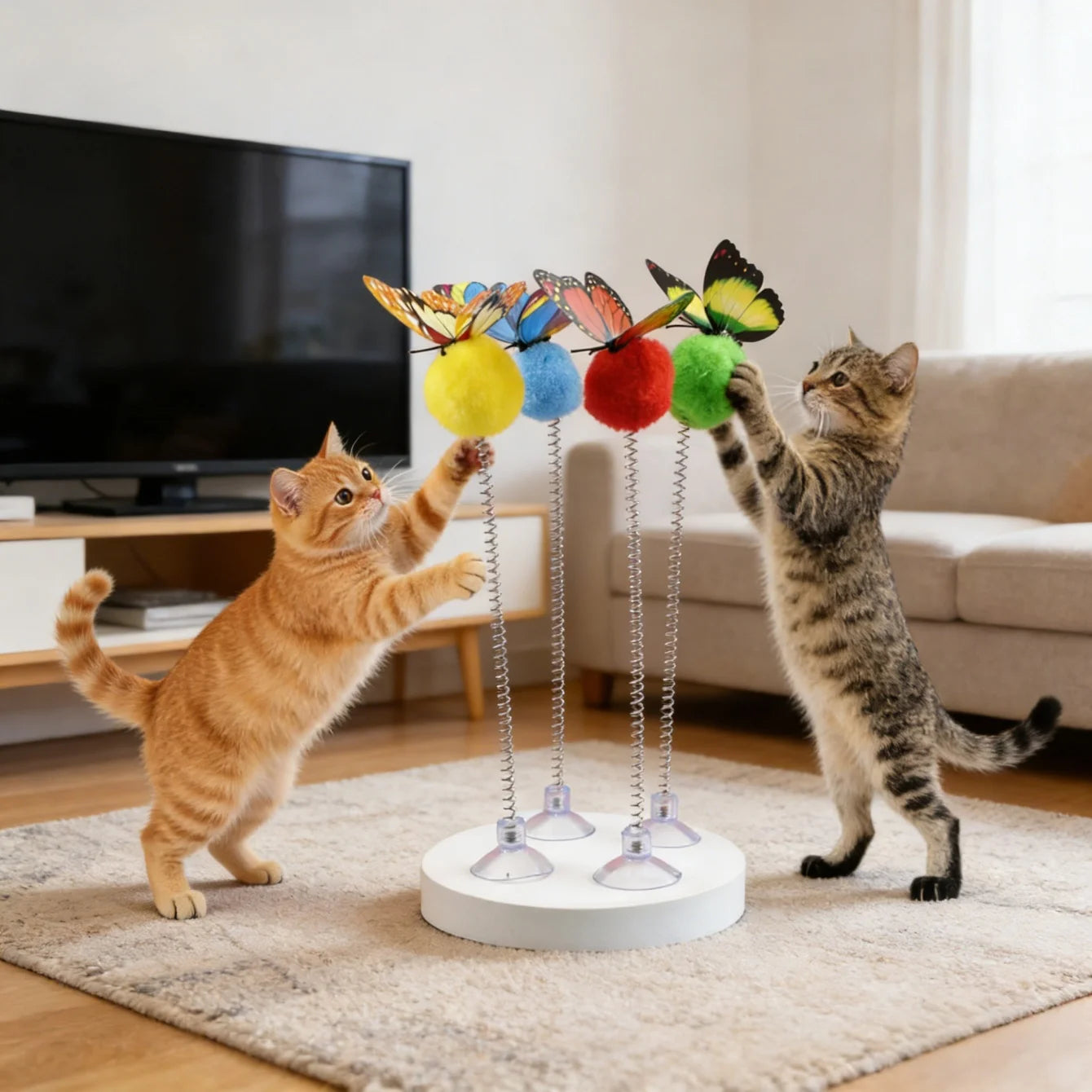 Cat Spring Ball Toys with Suction Cups & Butterfly Design Cat Spring Toy Peaceful Pleasures Health and Wellness