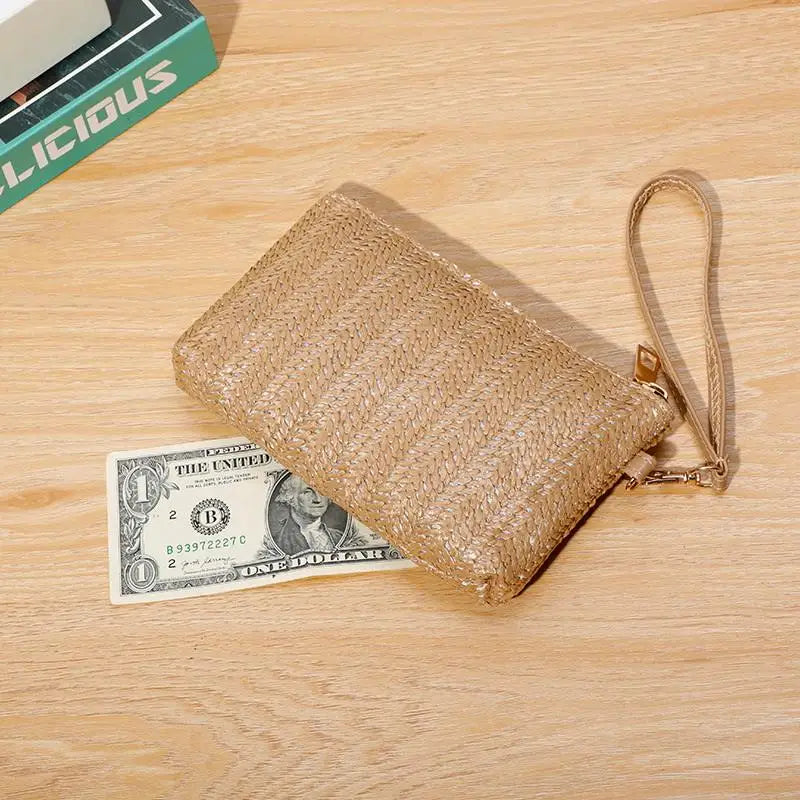 Straw Woven Wristlet Clutch | Women's Beach Wallet & Card Holder