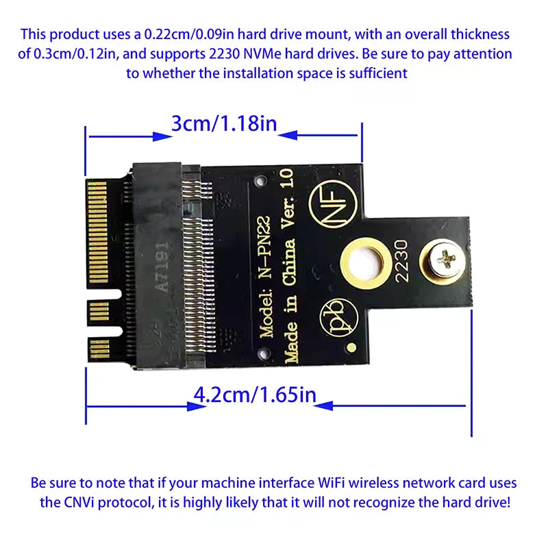 M.2 A+E to NVMe SSD Adapter PCIe 4.0 Riser Card for 2230