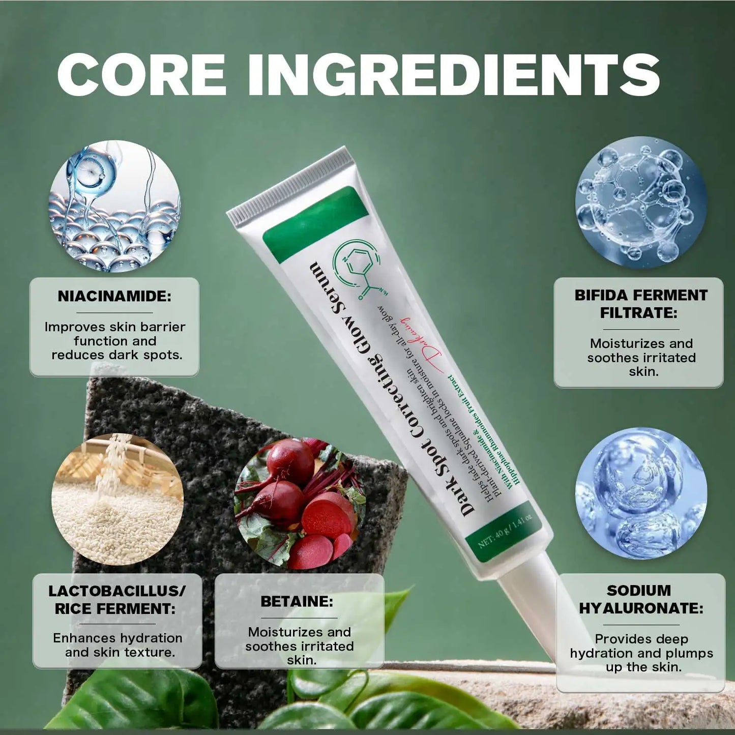 Dark Spot Correcting Glow Serum Brighten Skin Tone 5% Niacinamide Dark Spot Remover Skin Care Serum for Face 40g Peaceful Pleasures Health and Wellness