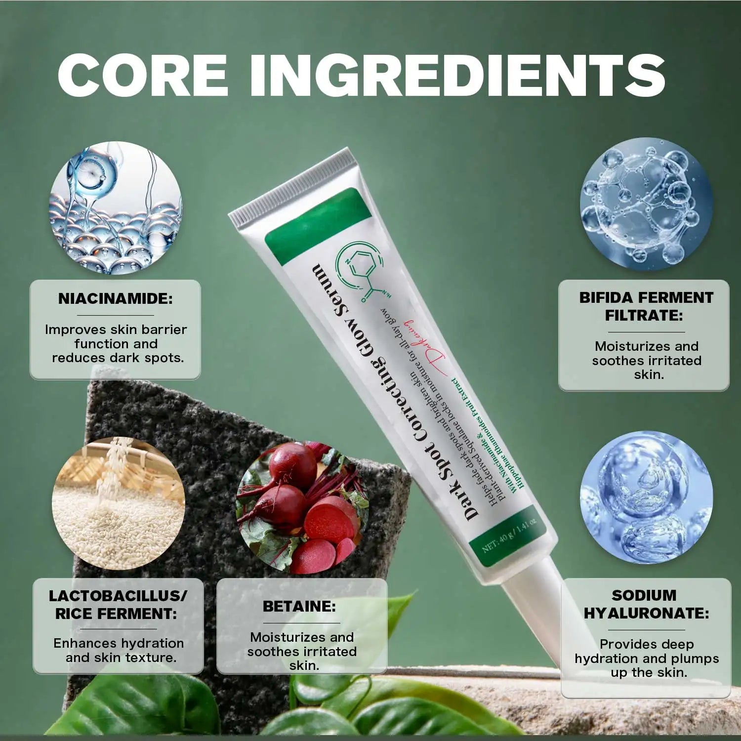 Dark Spot Correcting Glow Serum Brighten Skin Tone 5% Niacinamide Dark Spot Remover Skin Care Serum for Face 40g Peaceful Pleasures Health and Wellness