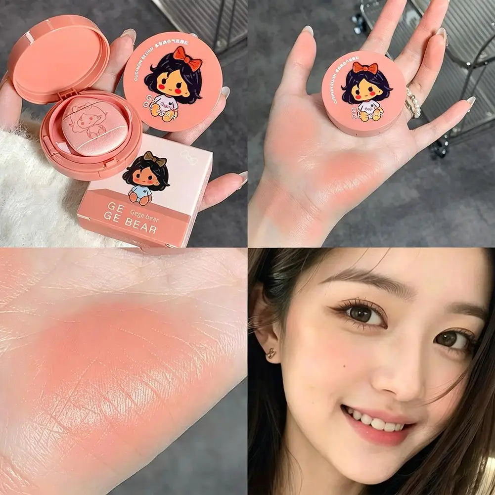 Peach Cushion Blush Natural Pure Pink Orange Hydrating Matte Blush Lasting Moisturizing Face Rouge Disc With Air Cushion Mirror Peaceful Pleasures Health and Wellness 01