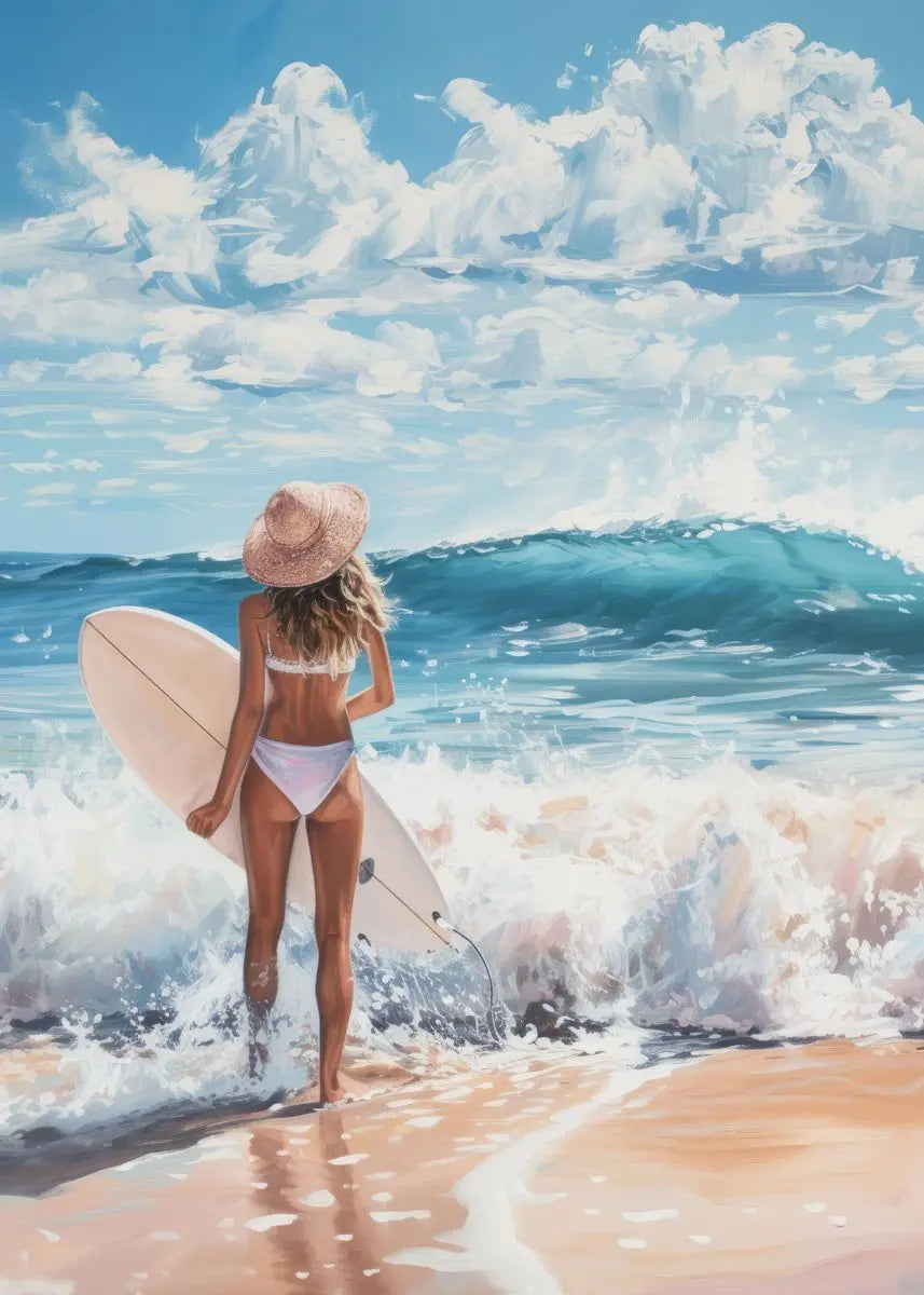 Ocean Beach Canvas Wall Art – Surf Girl, Lighthouse & Palm Tree Canvas Wall Art Peaceful Pleasures Health and Wellness T80294-01 40x50cm Unframed