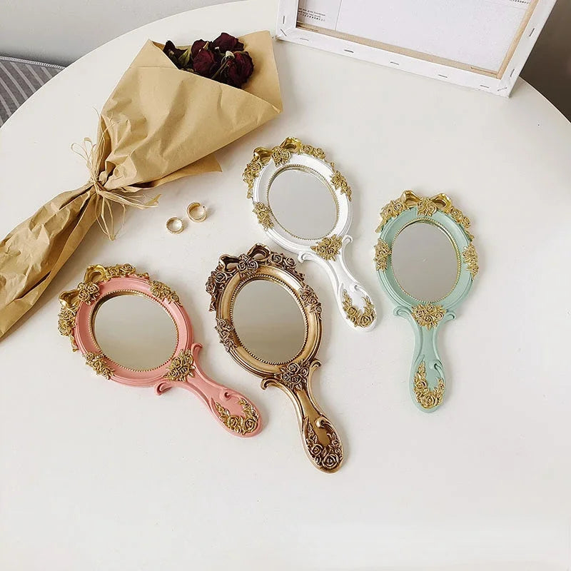 Cute Creative Vintage Hand Mirrors Makeup Vanity Mirror Handheld Cosmetic Mirror with Handle for Gifts Peaceful Pleasures Health and Wellness