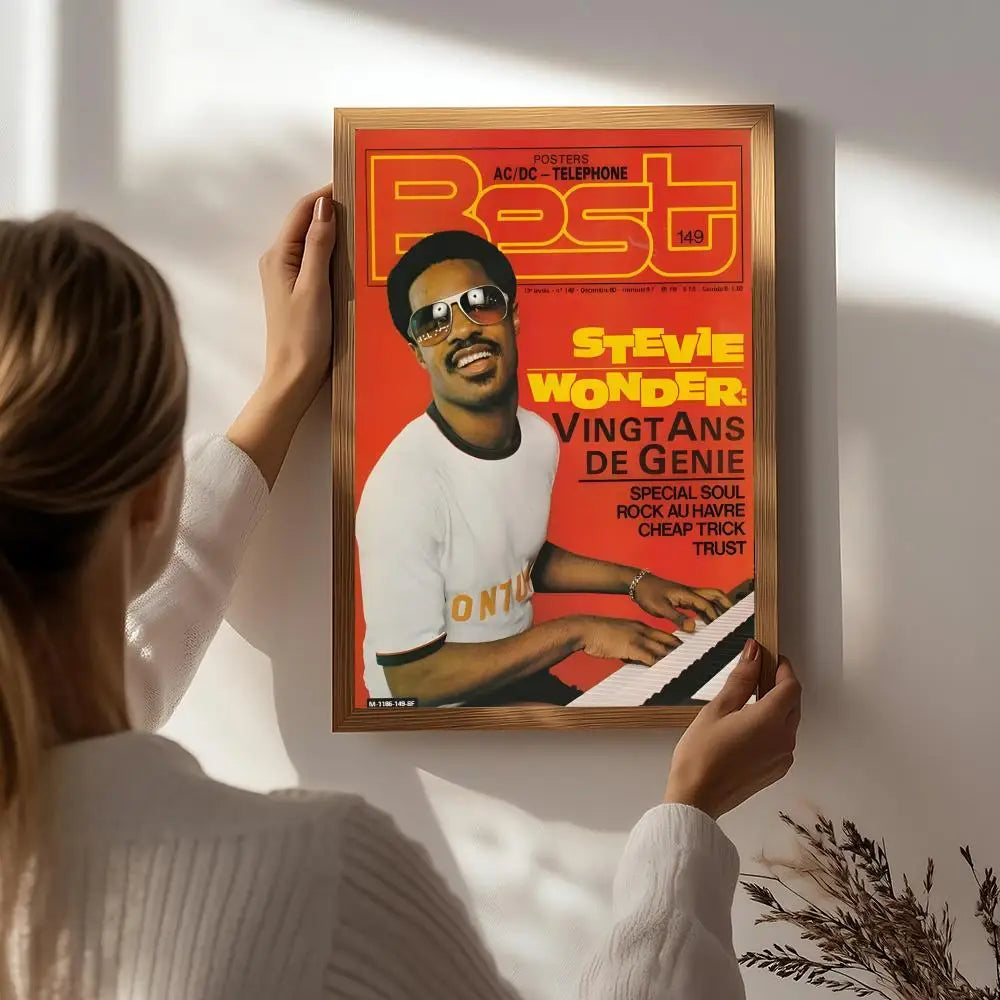 Singer S-Stevie Wonder Poster HD Self Adhesive Waterproof Wall Art Ideal for Home Office Dorm Bedroom Great Gift Peaceful Pleasures Health and Wellness White1 21X30cmNoframe