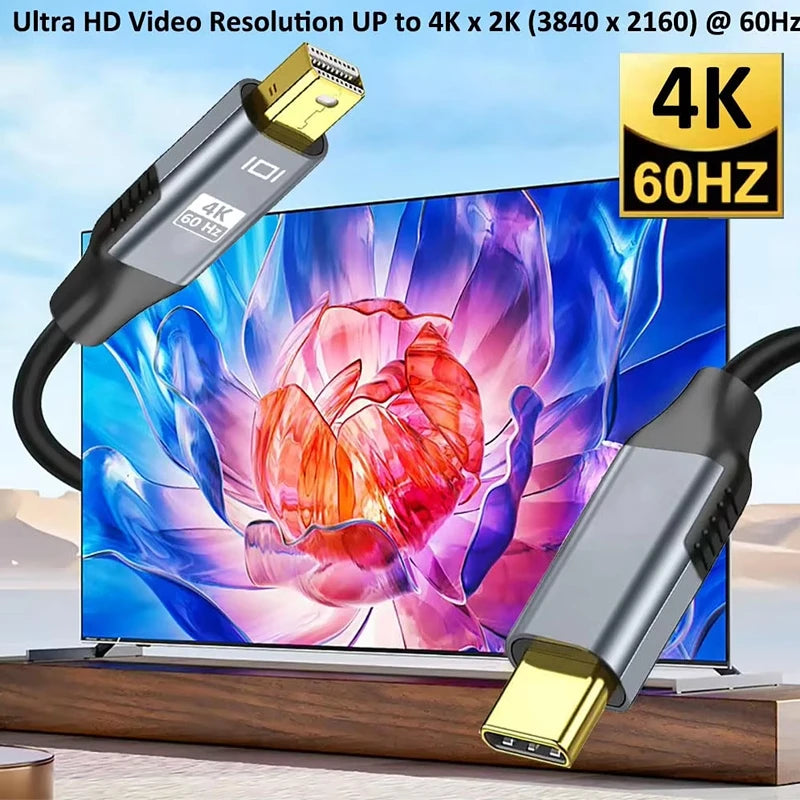 4K 60HZ TYPE C 3.1 TO MINI DisplayPort Dongle HDR Adapter USB Type-c Male to Mini DP Male 4K Monitor Cable for MacBook & Laptop Peaceful Pleasures Health and Wellness
