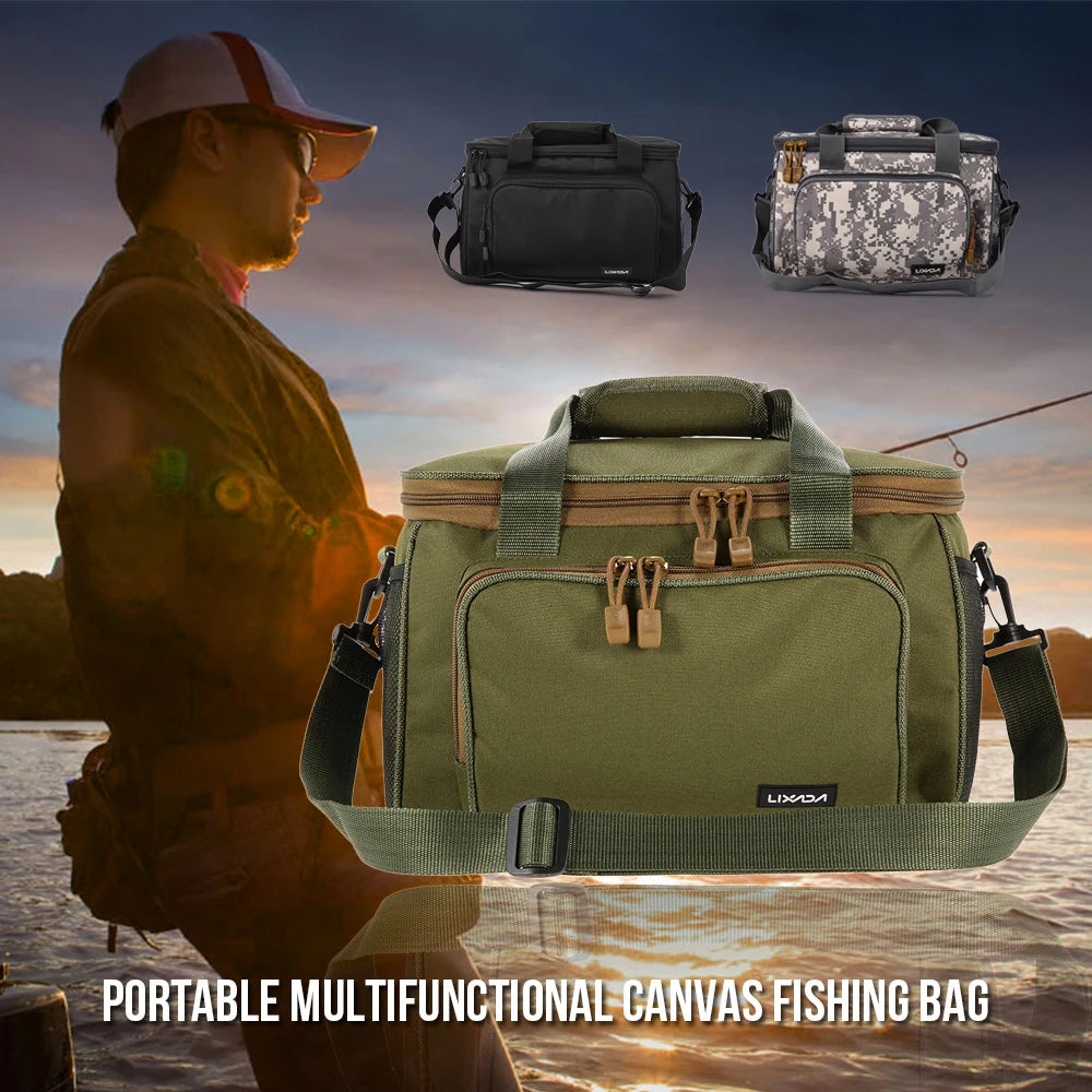 Lixada Portable Multifunctional Canvas Fishing Shoulder Bag Tackle