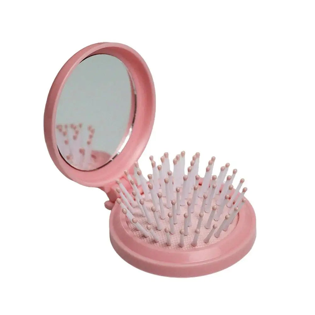 Folding Travel Hair Brush with Mirror – Compact Anti-Static Comb