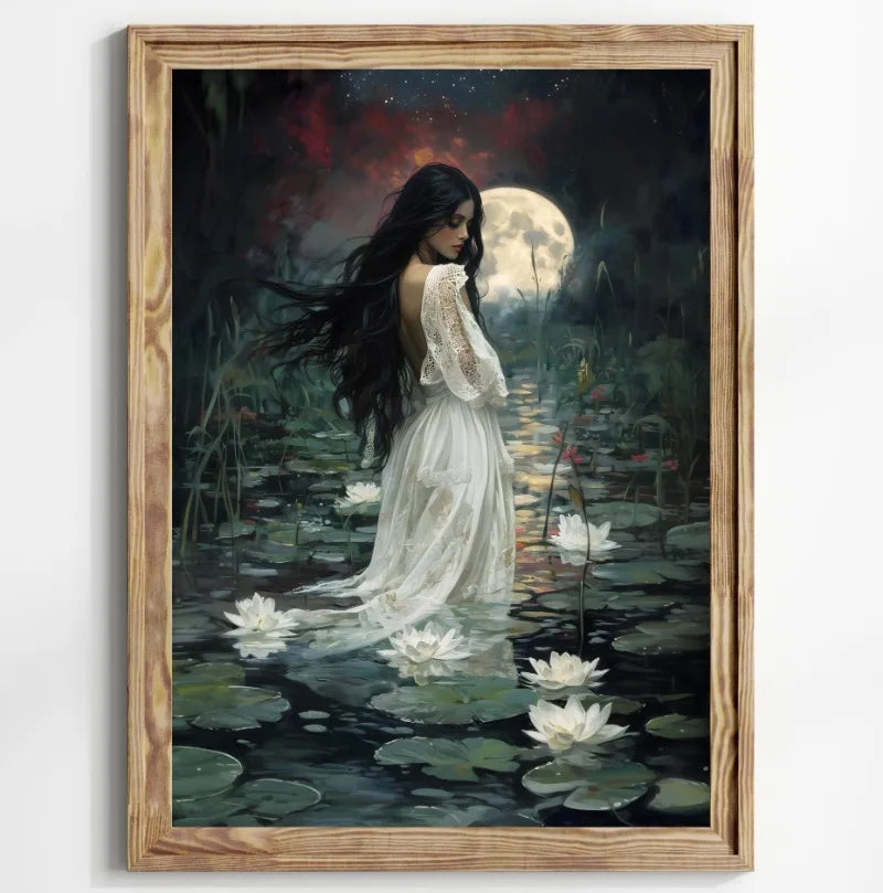 Victorian Woman Canvas Wall Art | Moody Vintage Black Rose Print