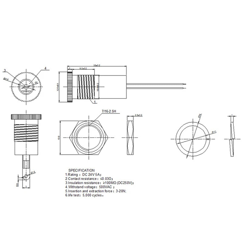 New 1pc 5A IP68 waterproof 5.5 x 2.1MM 5521/5525 DC Power Socket Female Jack Panel Mount Solder Connector Adapter With Nut Snap Peaceful Pleasures Health and Wellness
