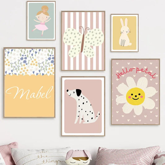 Cartoon Kids Room Canvas Wall Art – Cute Girls Nursery Print Kids Canvas Print Peaceful Pleasures Health and Wellness