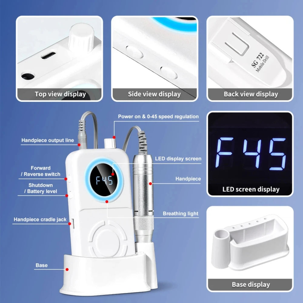 45000 RPM Rechargeable Electric Nail Drill | Pro Manicure Machine