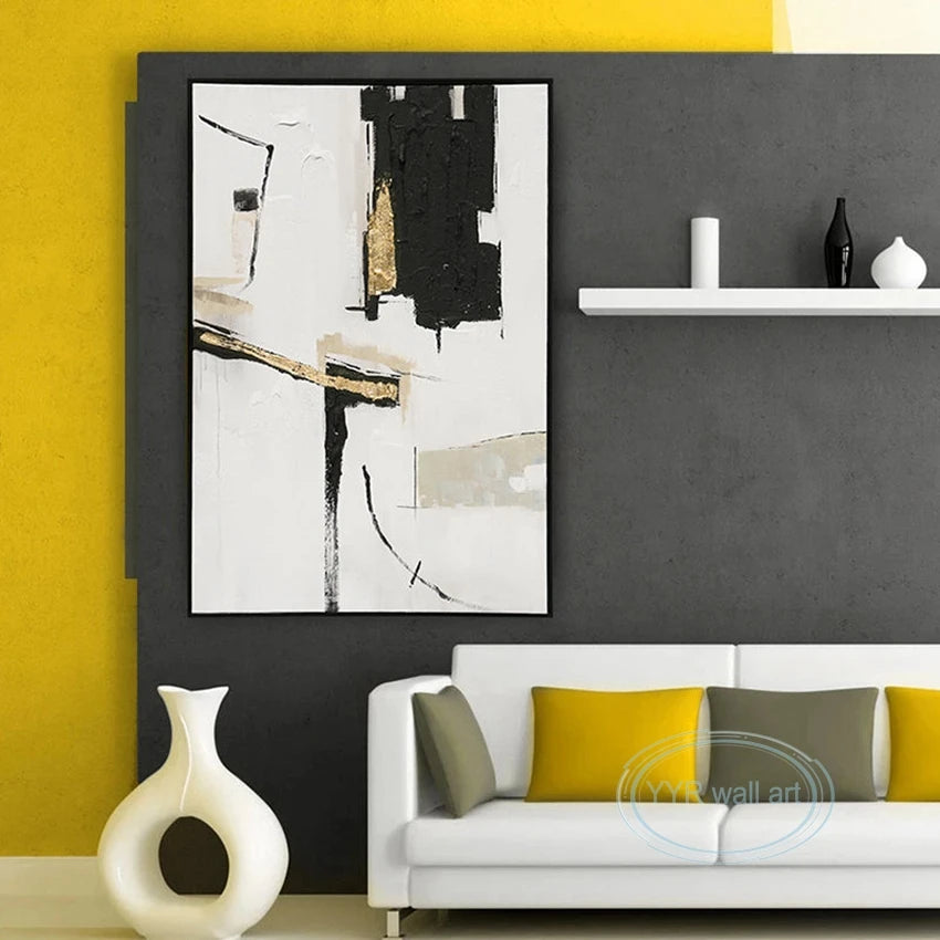Pure Hand-Painted Abstract Art Oil Painting Nordic Living Room Porch Wall Decoration Mural Light Luxury Gold Foil Poster Custom Peaceful Pleasures Health and Wellness