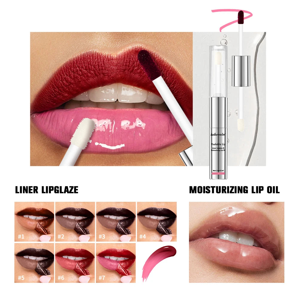 2 In 1 Lip Liner And Lip Gross Double Ended Peel Off Waterproof Matte Nourishing Moisturizing Smudge Proof Lip Tint Cosmetics Peaceful Pleasures Health and Wellness