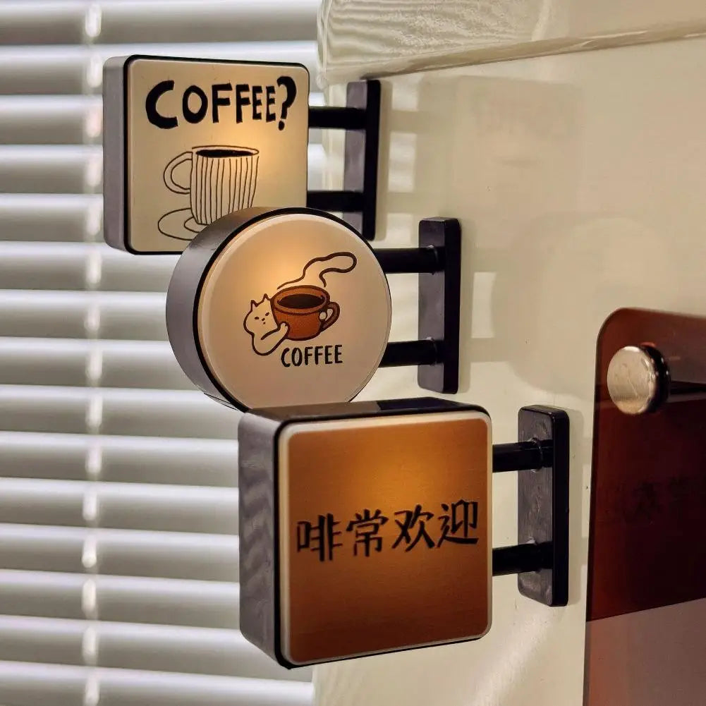 Coffee Corner Suction Lighting Refrigerator Sticker Decoration Creative Magnetic Coffee Light Sign Atmospheric Fridge Magnets Peaceful Pleasures Health and Wellness