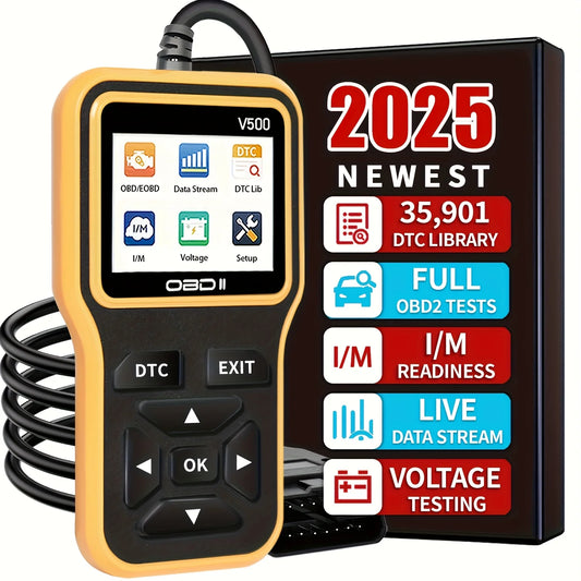 OBD2 Diagnostic Tool – Fault Code Reader & Voltage Tester V500 Peaceful Pleasures Health and Wellness YELLOW