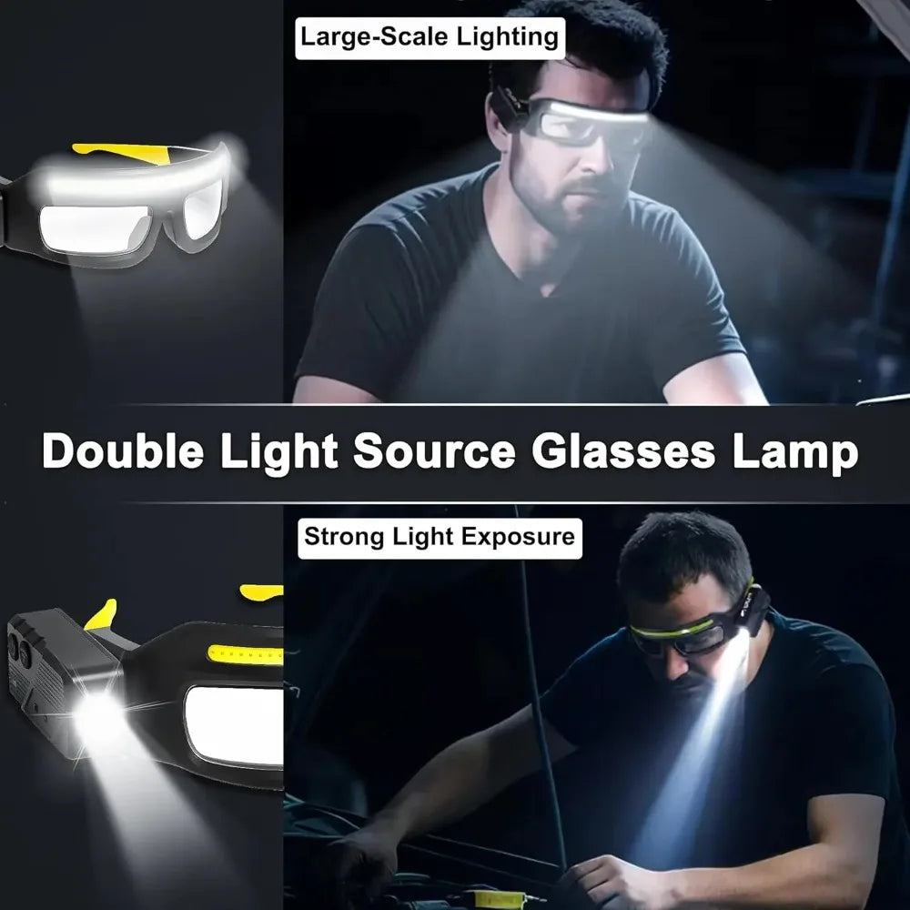 LED Headlamp Safety Glasses IPX4 Waterproof COB Type-C Rechargeable Dual Light Source Work Light Protective Eyewear Peaceful Pleasures Health and Wellness