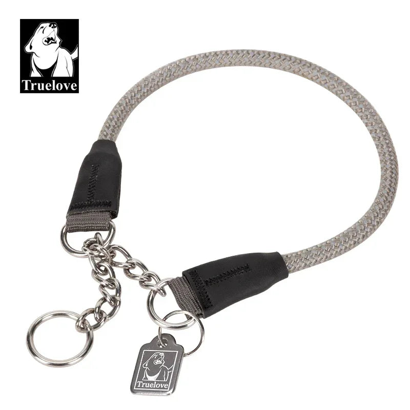 Truelove Large Dog Training Collar Reflective Nylon Stainless Steel Chain Adjustable Heavy Duty No Pull Dog Collar TLC5375 Peaceful Pleasures Health and Wellness Gray XXXL China Mainland