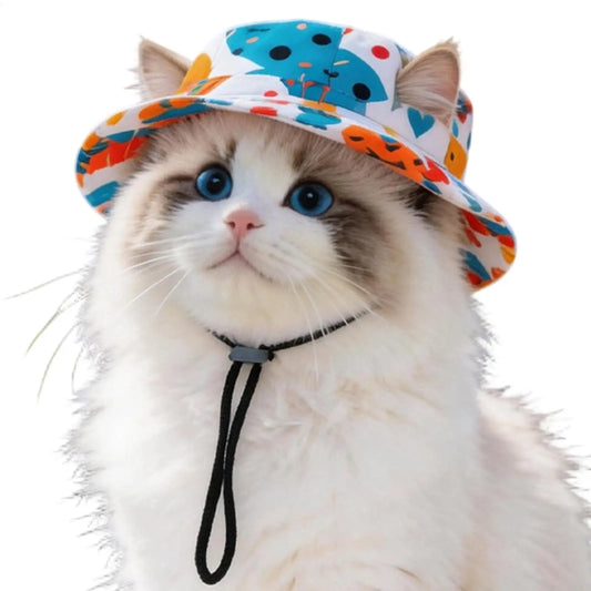 Pet Sun Hat For Cats & Dogs, Round Brim With Ear Holes Adjustable Breathable Sun Caps For Camping Beach Photography, Holidays Peaceful Pleasures Health and Wellness