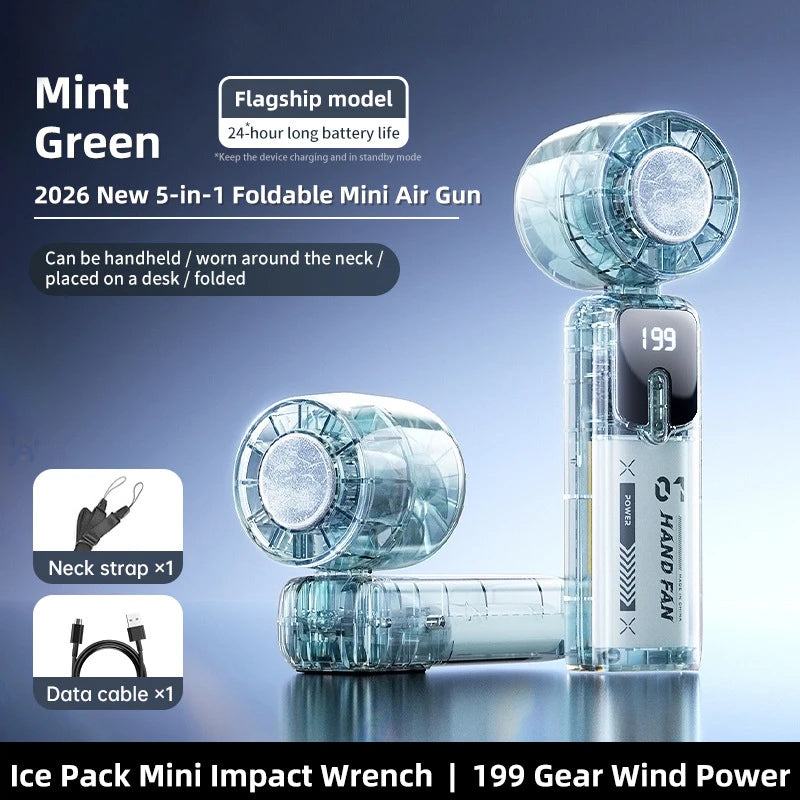 Transparent Mini Portable Fan Quiet Turbo 90° Foldable Cooling Outdoor Handheld Lightweight Fan For Home Travel Outdoor Peaceful Pleasures Health and Wellness Green Ice Cold