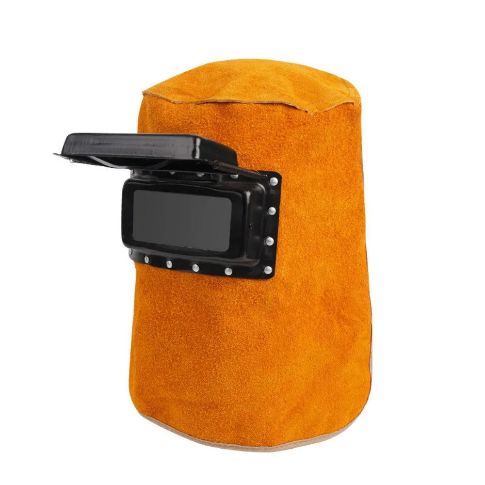 Leather Welding Helmet Flip-Open Lens | Heat Resistant Hood