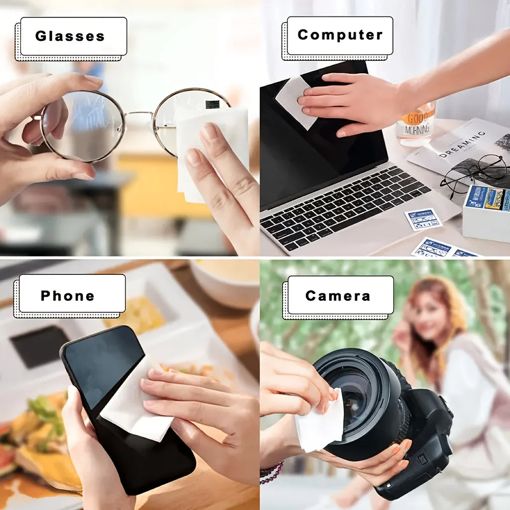 100-Pack Disposable Lens Wipes for Glasses & Phone Screens