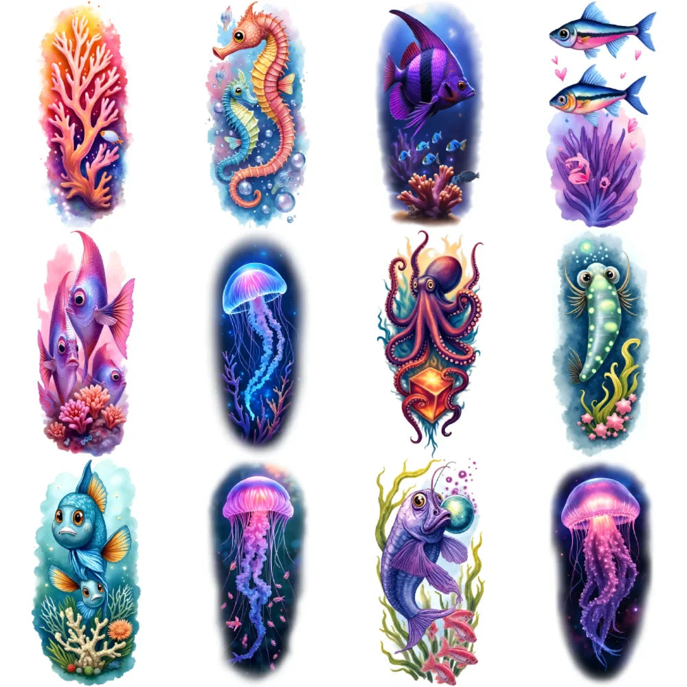 12-Piece Waterproof Temporary Tattoo Stickers – Ocean Design Set